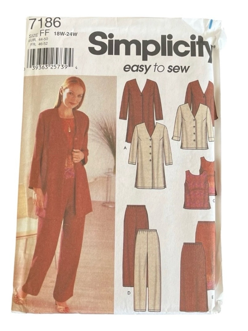 Simplicity Sewing Pattern Easy To Sew 7186 18W - 24W Jacket Pants Top Skirt